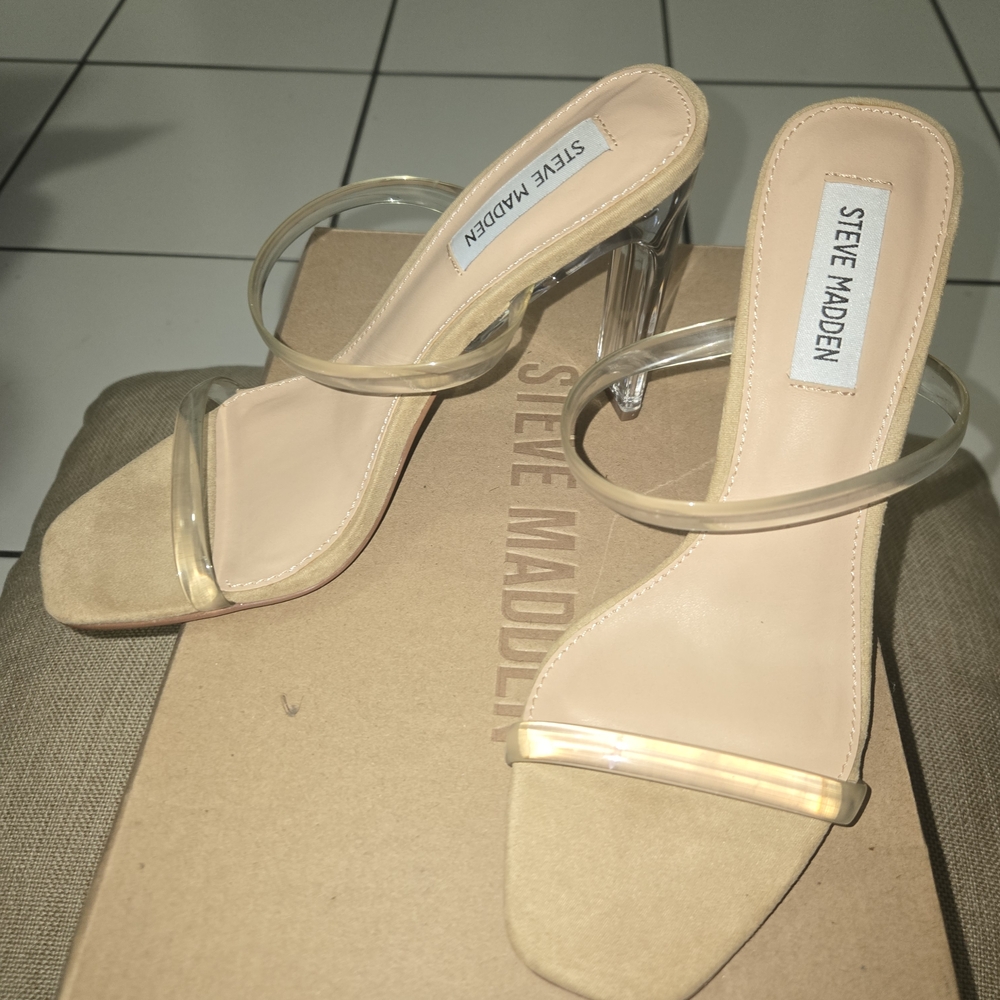 Steve Madden Beige and Clear Strap Heels